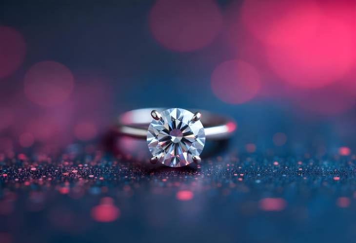 Artistic Diamond Engagement Ring on Bright Abstract Background